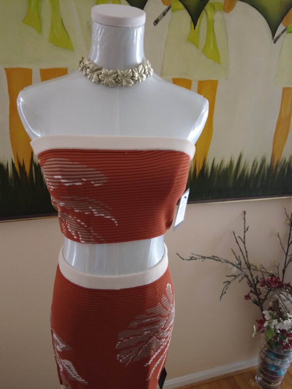 JLUXLABEL Rust/Ivory Lush Shores Print Skirt Set Small-Medium - Picture 10 of 12